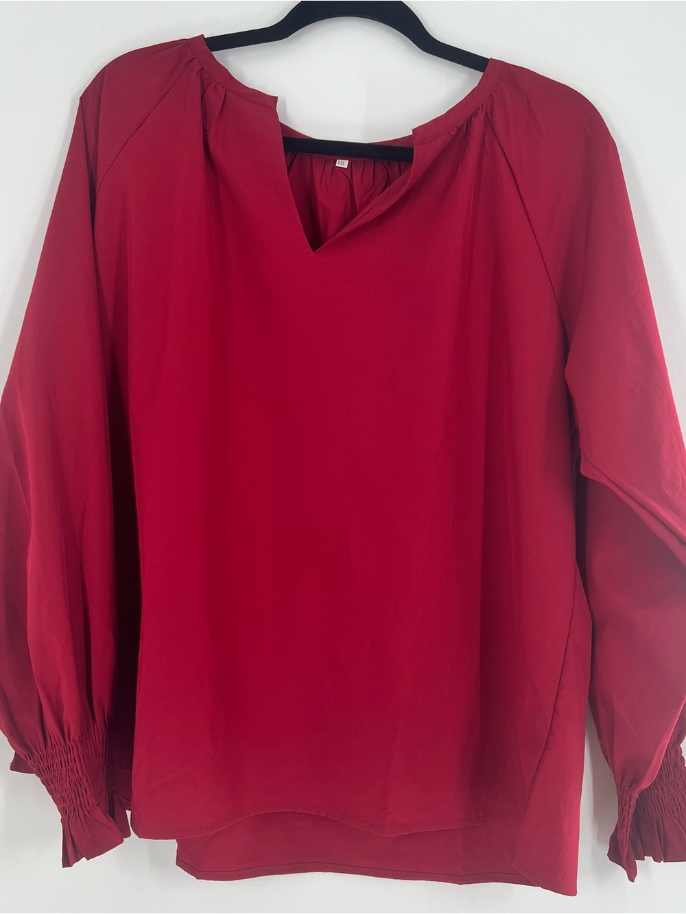Women's Red V-Neck Long Sleeve Blouse